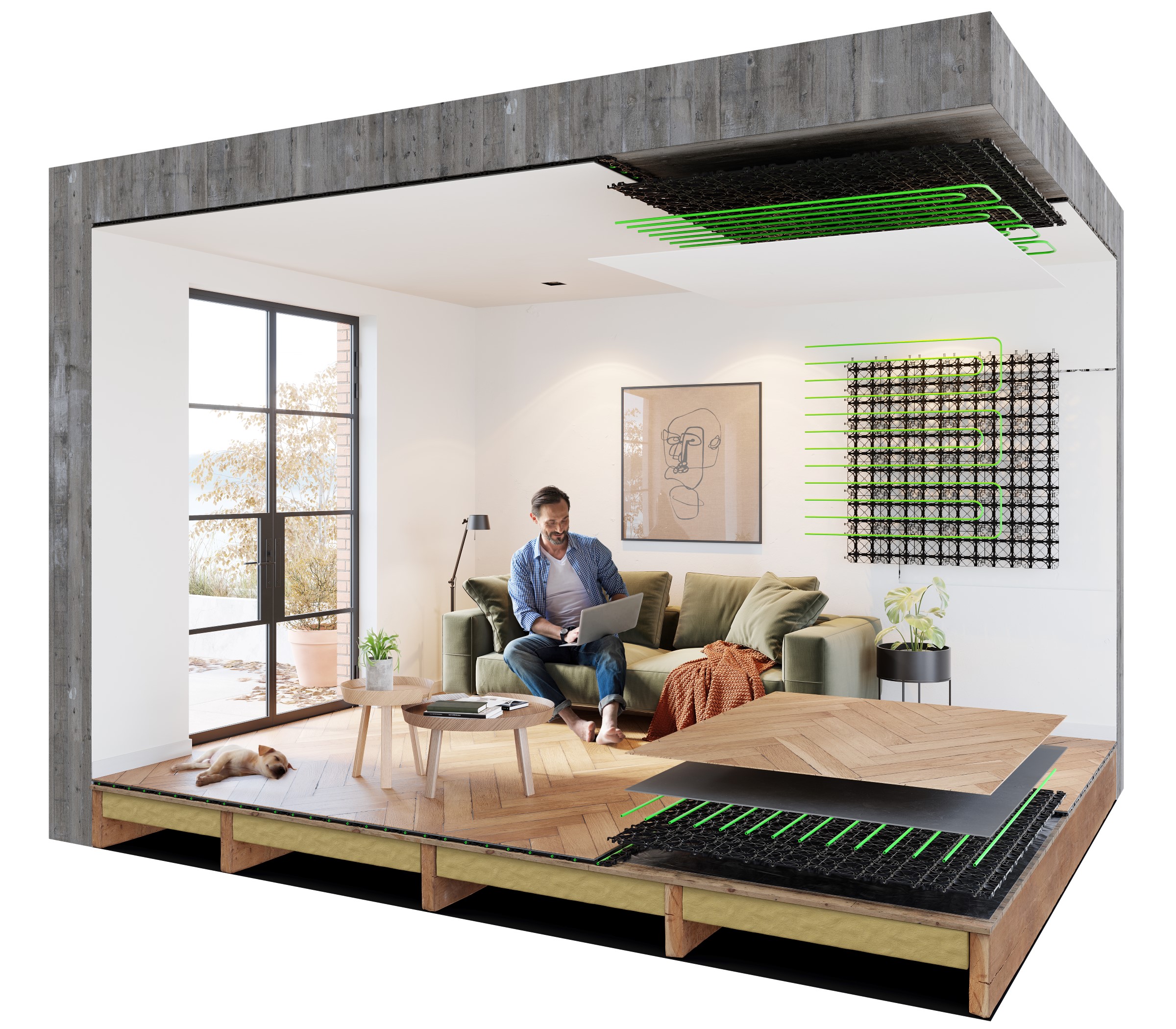 Opbouw van vloer, wand en plafondverwarming